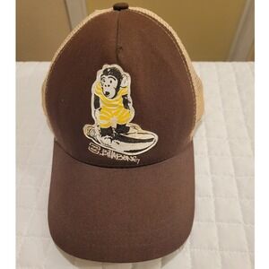 Rare 90s Billabong Brown Beige Mesh Trucker Cap Surfing Monkey Chimpanzee Hat